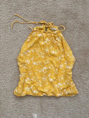 By The River Yellow Floral Halter Tank Top Size Small